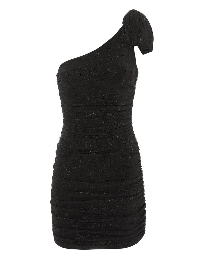 Redemption One Shoulder Lurex Mini Dress Black 38
