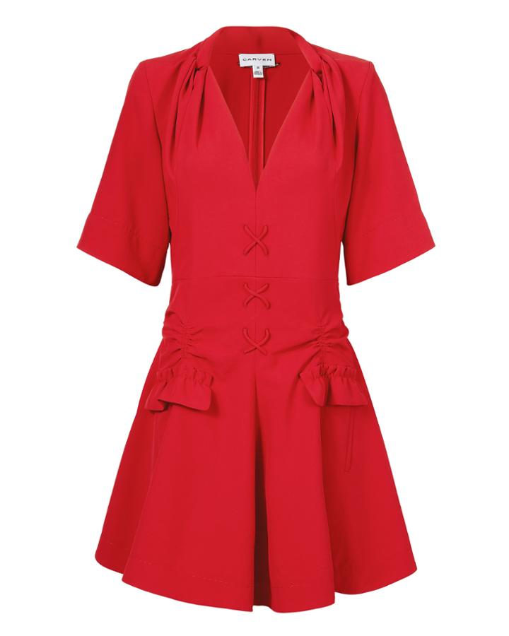 Carven Femme Carven Robe Courte Lace-up Dress Red 34