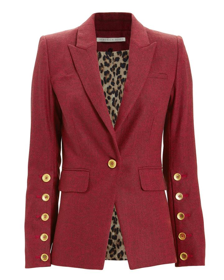 Veronica Beard Steele Cutaway Jacket Red Herringbone 6