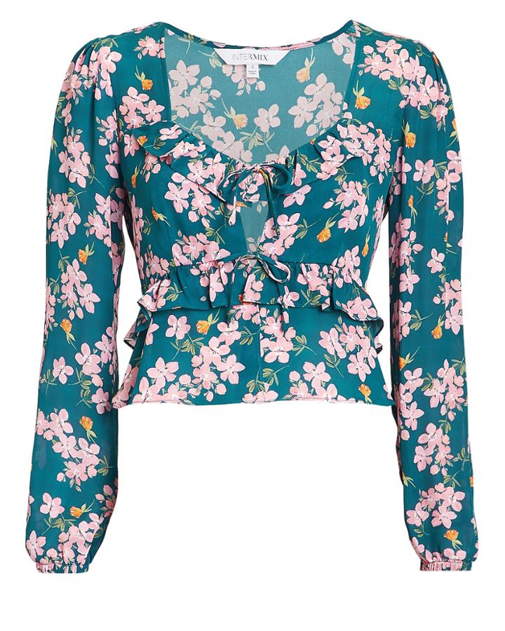 Exclusive For Intermix Intermix Amara Floral Top Teal/floral Zero