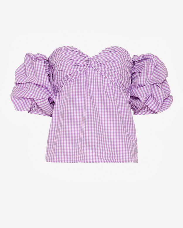 Johanna Ortiz Off The Shoulder Gingham Ruffle Top