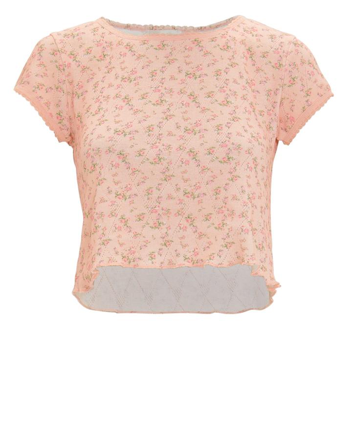 Love Shack Fancy Loveshackfancy Heidi Knit Crop Top Blush/floral M