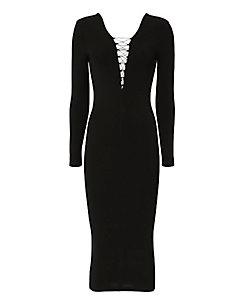 T By Alexander Wang Lace-up Black Midi Dress