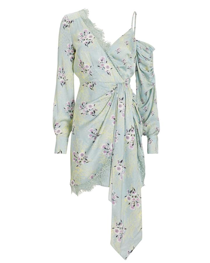 Self-portrait Floral Asymmetric Crepe Dress Mint 6