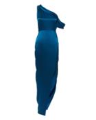 Michelle Mason Draped One Shoulder Gown Blue-med Zero