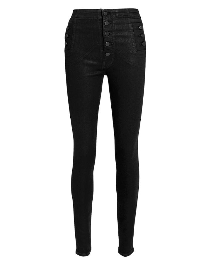 J Brand Natasha High Rise Black Coated Skinny Jeans Black 26