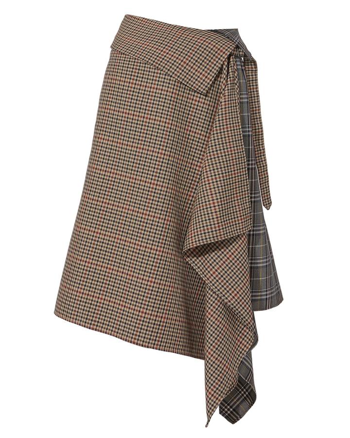 Monse Blanket Wrap Plaid Midi Skirt Brown Zero