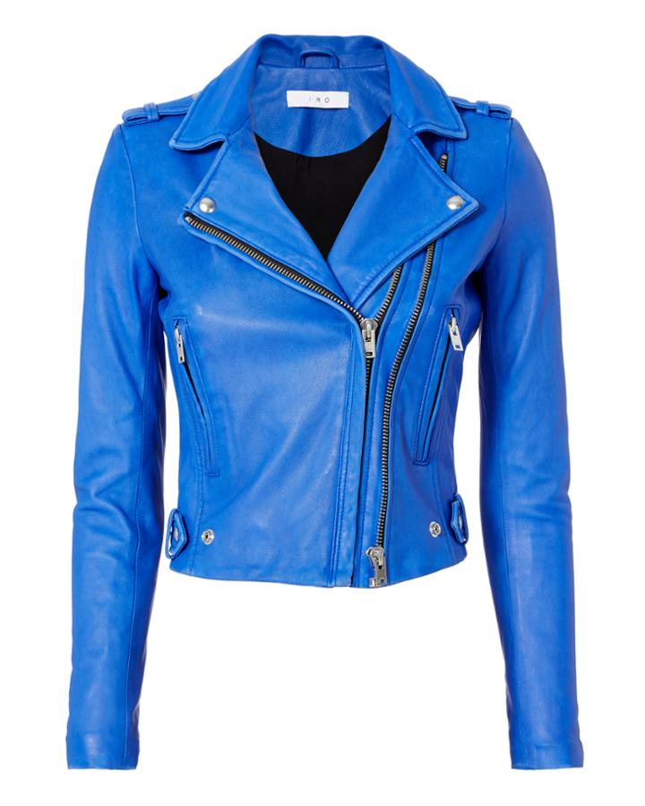 Iro Dylan Blue Leather Moto Jacket Blue 36