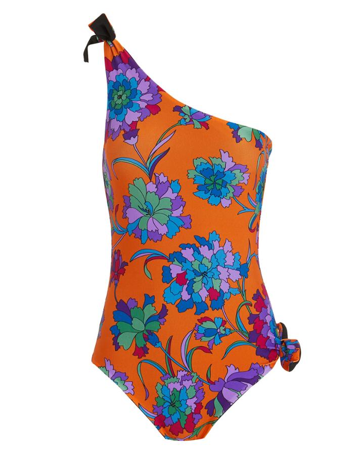 La Double J La Doublej Goddess One Shoulder Floral Print Swimsuit Orange/floral S