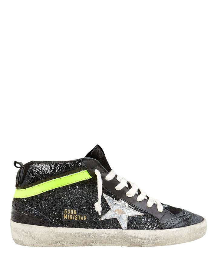 Golden Goose Mid Star Black Glitter Sneakers Black/silver/lime Green 37