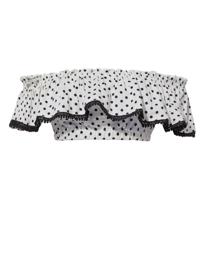 Suboo Off Shoulder Polka Dot Crop Top Blk/wht Zero