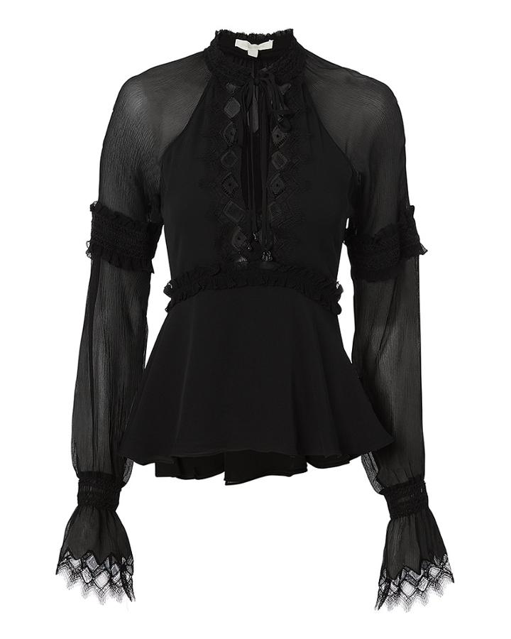 Jonathan Simkhai Smocked Blouse Sleeve Top Black M