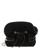 Nina Ricci Lily Ruched Ruffle Black Suede Shoulder Bag