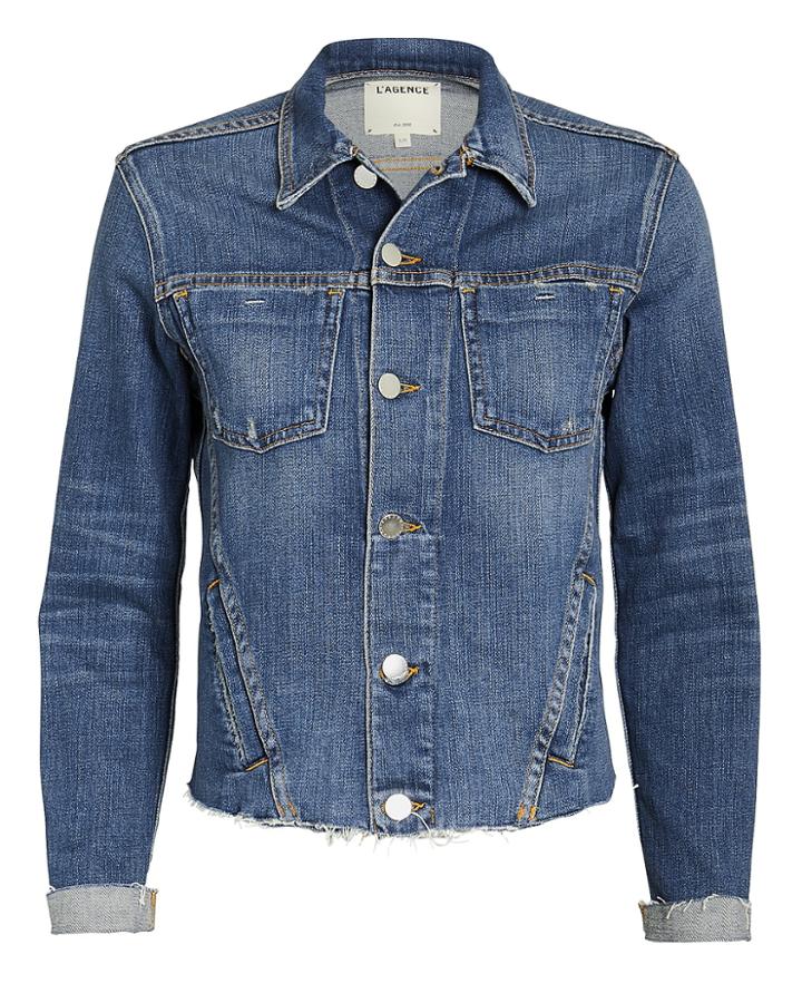 L'agence Janelle Cropped Denim Jacket Dark Blue Denim M