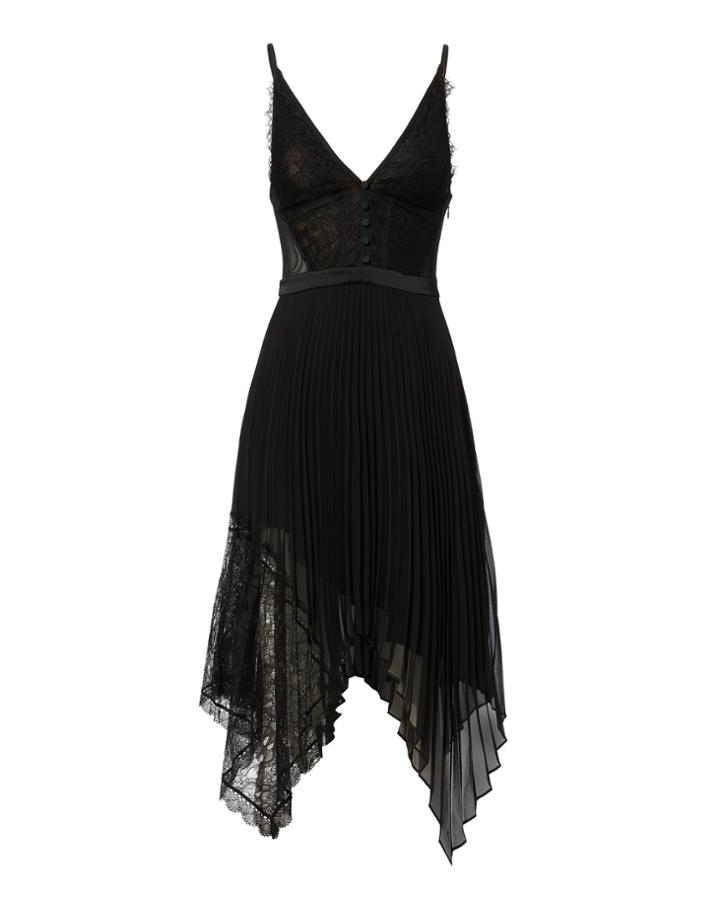 Jonathan Simkhai Lace Pleated Dress Black Zero