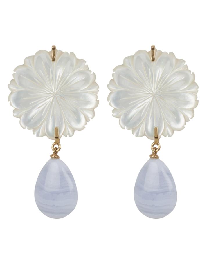 Lizzie Fortunato Wild Marquis Agate Earrings Gold/mother Of Pearl/blue Agate 1size