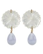 Lizzie Fortunato Wild Marquis Agate Earrings Gold/mother Of Pearl/blue Agate 1size