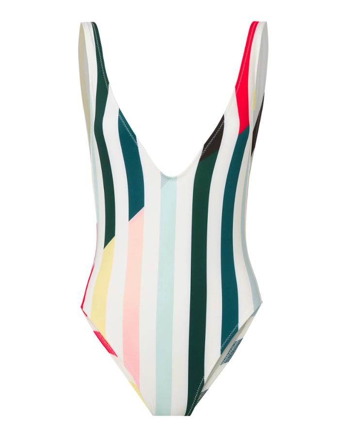 Solid & Striped Michelle Deep-v Striped One Piece Swimsuit Pattern M