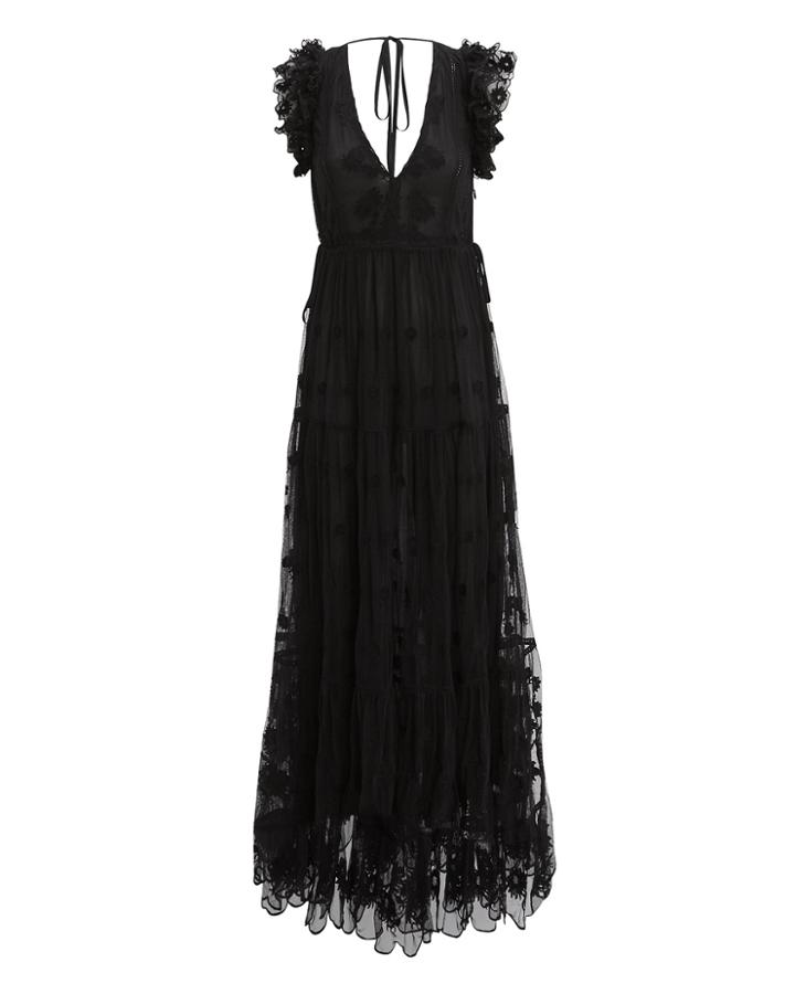 Ulla Johnson Fifi Embroidered Maxi Dress Black 6