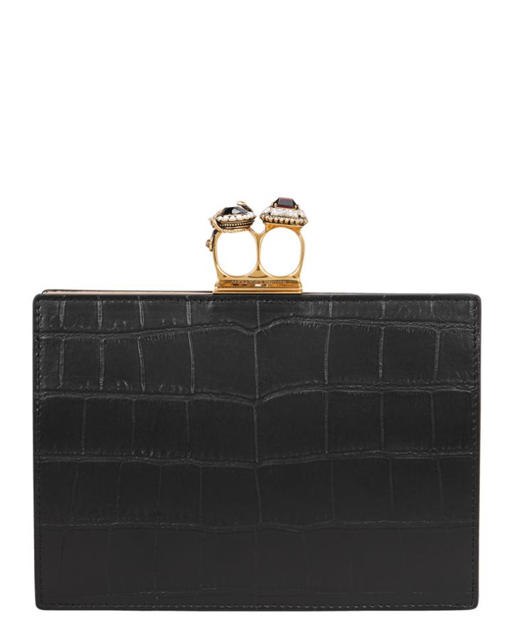Alexander Mcqueen Double Ring Croc-embossed Flat Pouch Black 1size