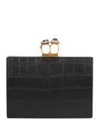 Alexander Mcqueen Double Ring Croc-embossed Flat Pouch Black 1size