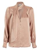Aje Astrid Hammered Silk Button Front Blouse Camel 8