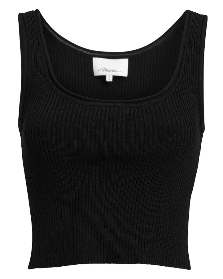 3.1 Phillip Lim Black Ribbed Cropped Tank Black P