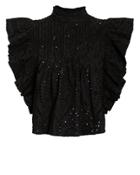 Ganni Broderie Eyelet Crop Top Black 34