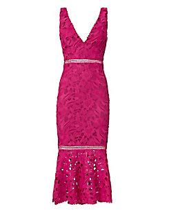 Nicholas Pink Trumpet Hem Lace Dress
