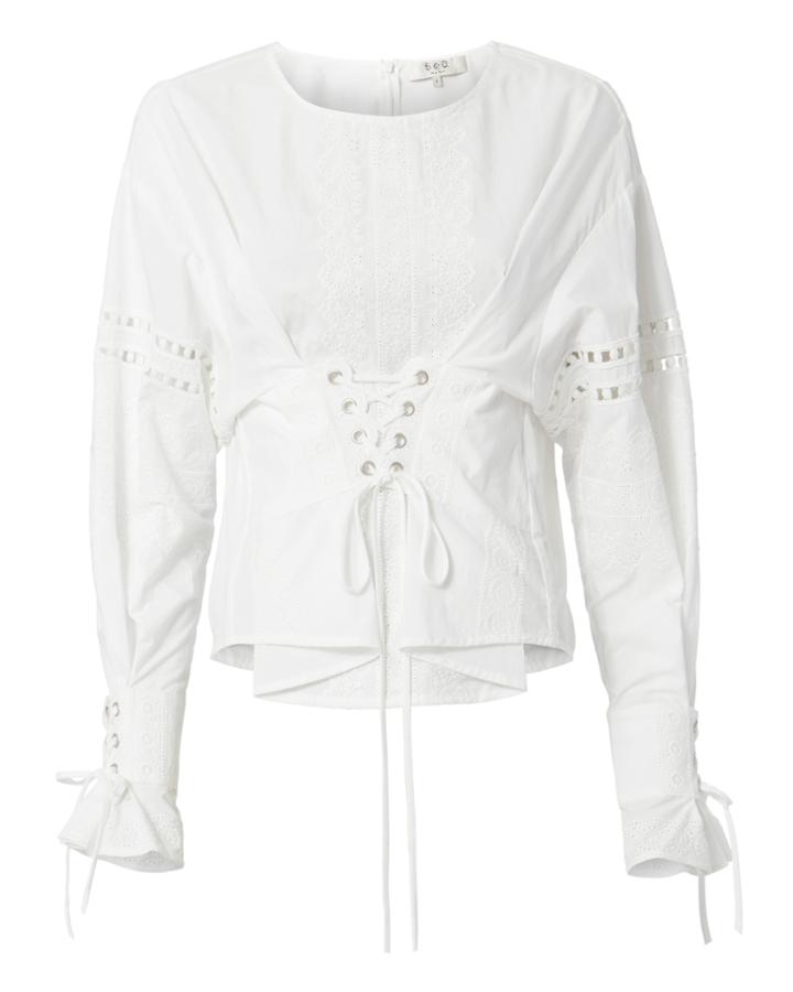 Sea Eyelet Lace-up Blouse