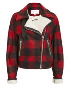 Veronica Beard Benni Moto Jacket Red Plaid M