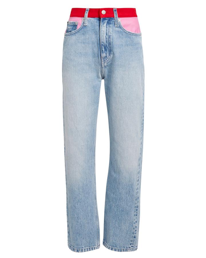 Calvin Klein Jeans High-rise Straight Leg Colorblock Jeans Light Blue/red/pink 30