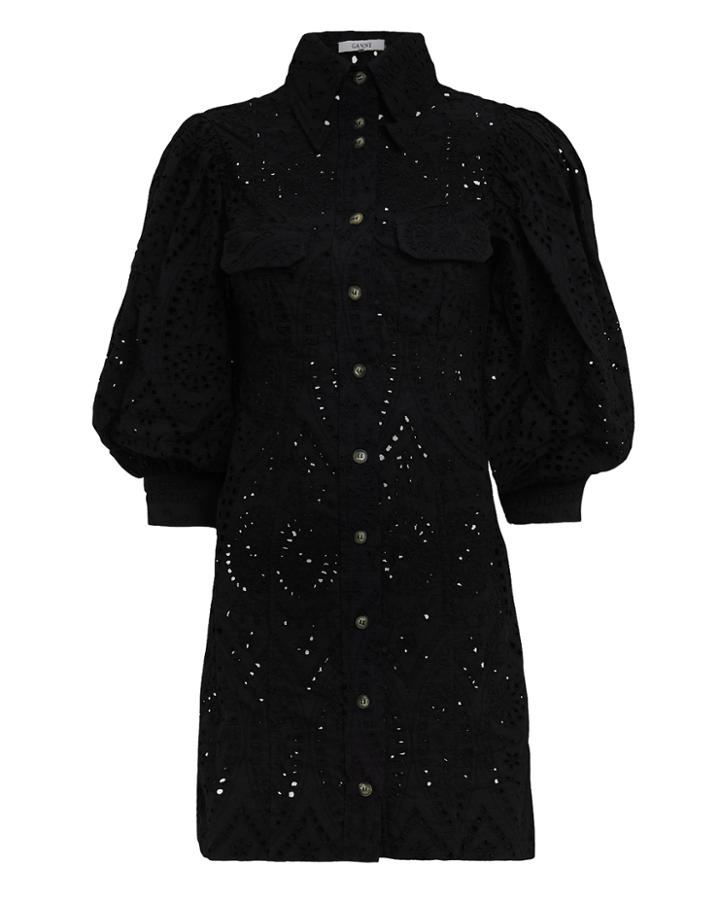 Ganni Broderie Anglaise Mini Dress Black 36