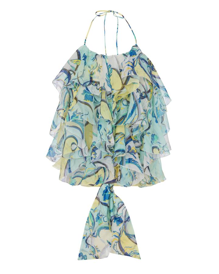Emilio Pucci Ruffle Multicolor Halter Top Blue-lt 42