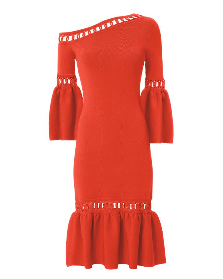 Jonathan Simkhai Chainlink Fit-and-flare Knit Dress Red P