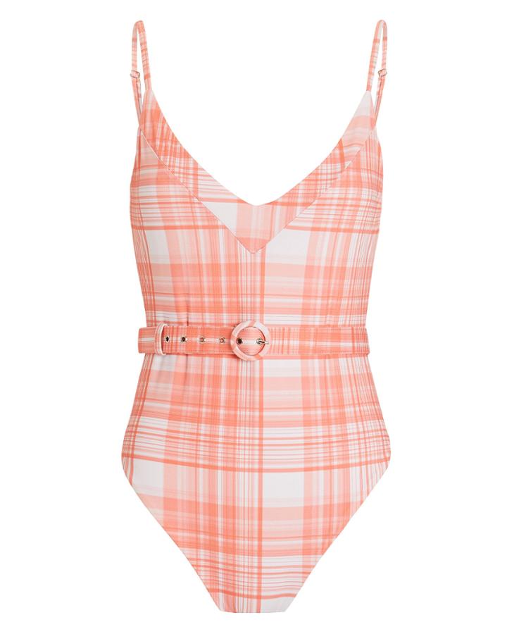 Nicholas Belted Plaid One Piece Orange/white S