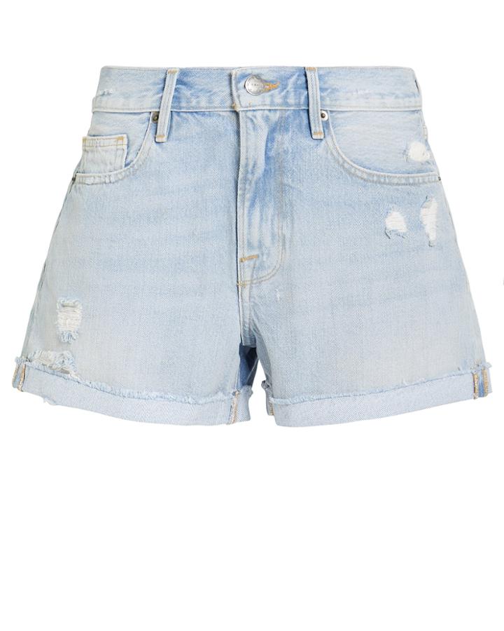 Frame Le Brigitte Raw Denim Shorts Light Blue Denim 25