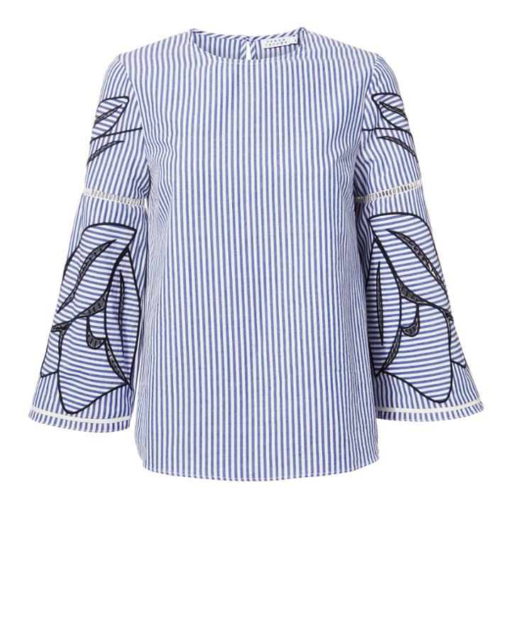Tanya Taylor Contrast Embroidery Pinstripe Top Navy Zero