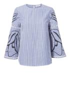 Tanya Taylor Contrast Embroidery Pinstripe Top Navy Zero
