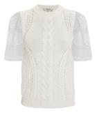Sea Zinnia Cable Knit Short Sleeve Sweater White L
