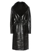 Intermix Yves Salomon Patent Shearling Black Trench Black 36