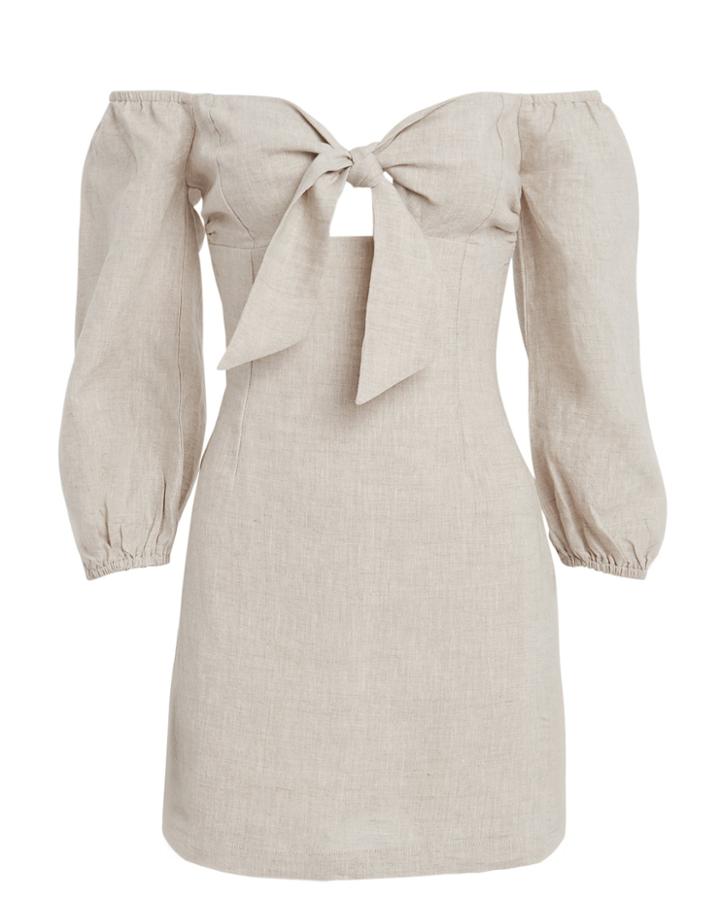 Suboo Wanderer Tie Front Mini Dress Beige 6
