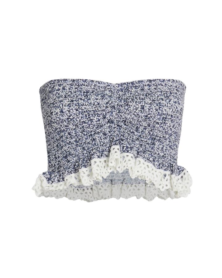 Nightcap Clothing Indigo Smocked Bandeau Top Navy/white M