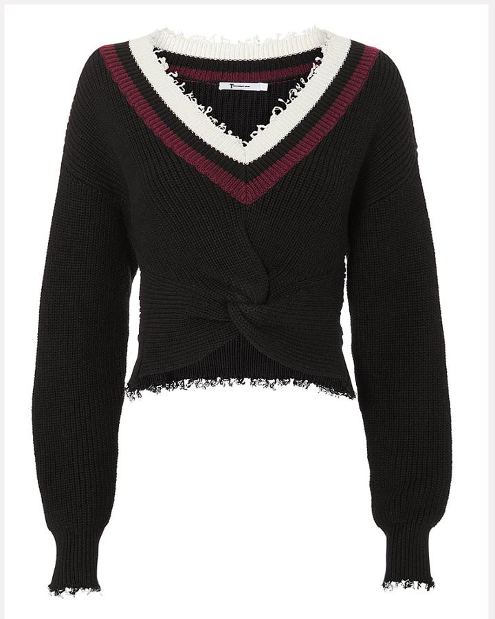 T By Alexander Wang Hybrid Meets Varsity Twist Front Sweater Black P