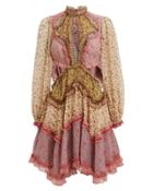 Zimmermann Juniper Cutout Floating Mini Dress Red/mauve/beige 2