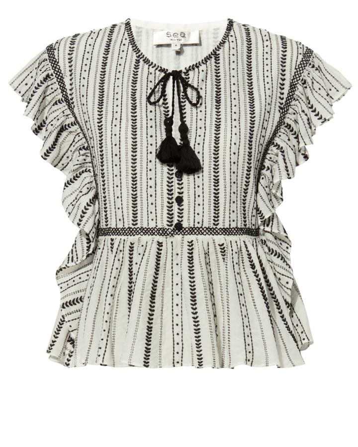 Sea Louisa Embroidered Flutter Sleeve Top Ivory Zero