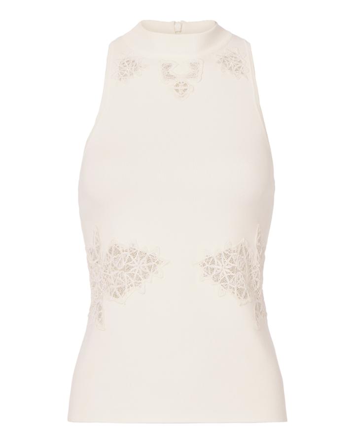 Jonathan Simkhai Lace Cutout White Knit Top White P