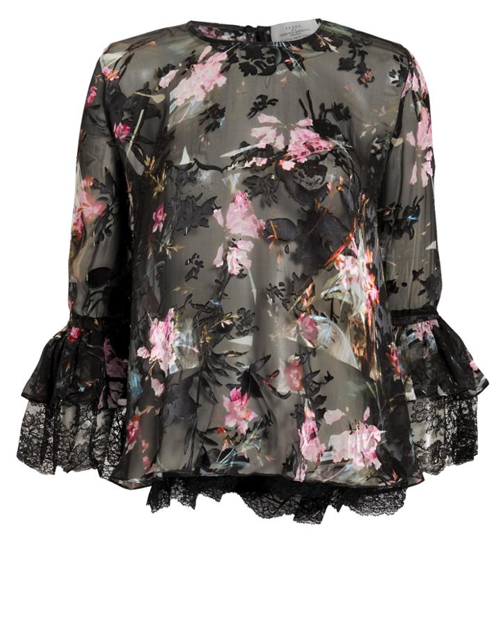 Preen By Thornton Bregazzi Cecil Floral Devore Top Black S