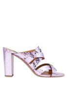 Veronica Beard Macey Slide Embossed Sandals Metallic Orchid 37