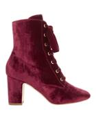 Intermix Polly Plume Ally Lace-up Red Velvet Booties Red 37